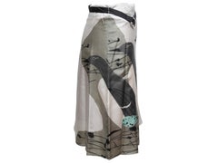 White & Multicolor Celine Silk Penguin Print Skirt Size FR 34