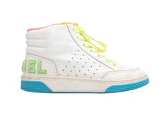 White & Multicolor Chanel High-Top Sneakers Size 35
