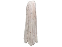 White & Multicolor Chanel Silk Skiing Print Maxi Skirt Size FR 36