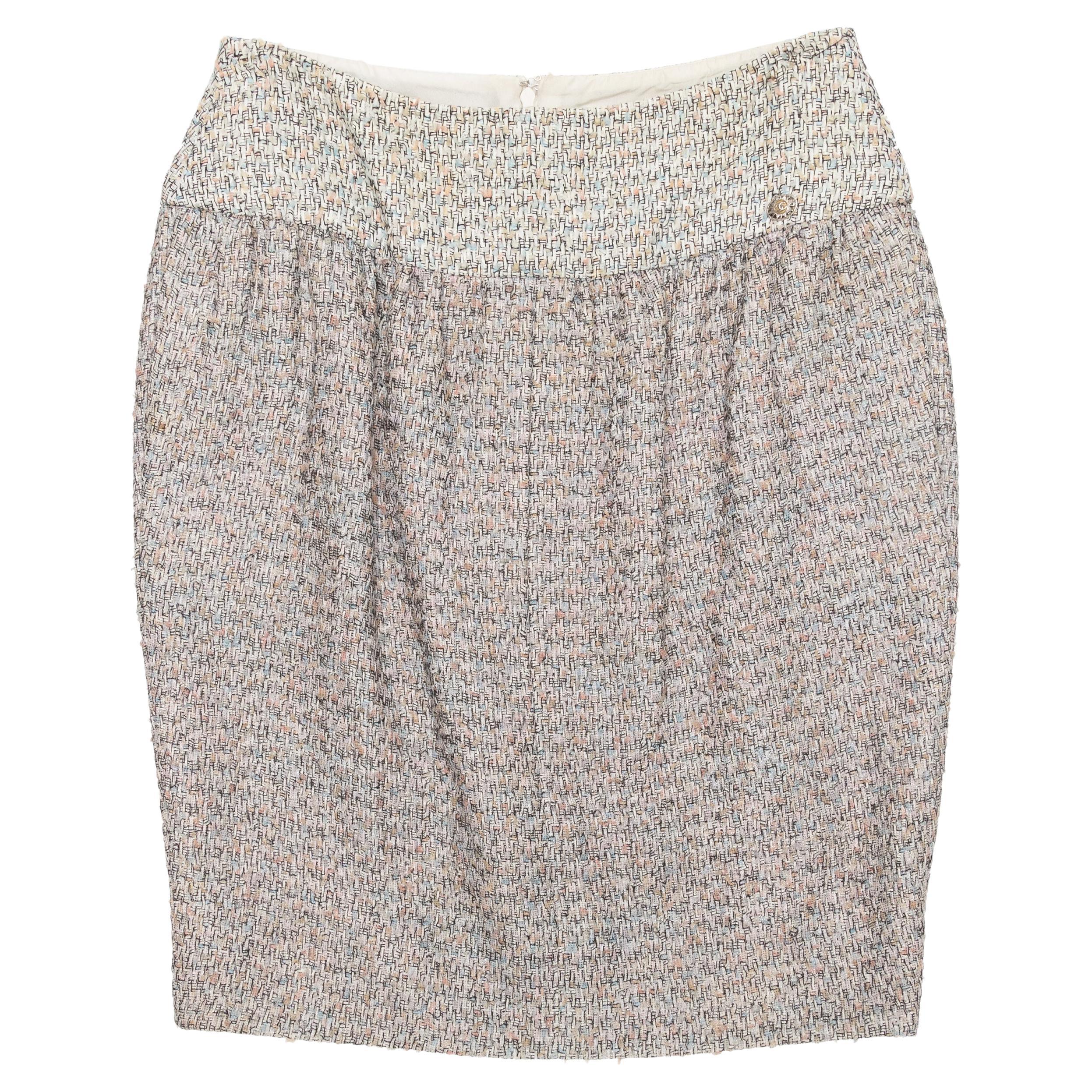 Chanel Tweed Mini Skirt - 18 For Sale on 1stDibs  miniskirt in beige tweed.,  beige tweed mini skirt, chanel mini skirt