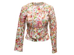Weiße & mehrfarbige Christian Dior Jacke mit Blumendruck Größe FR 38