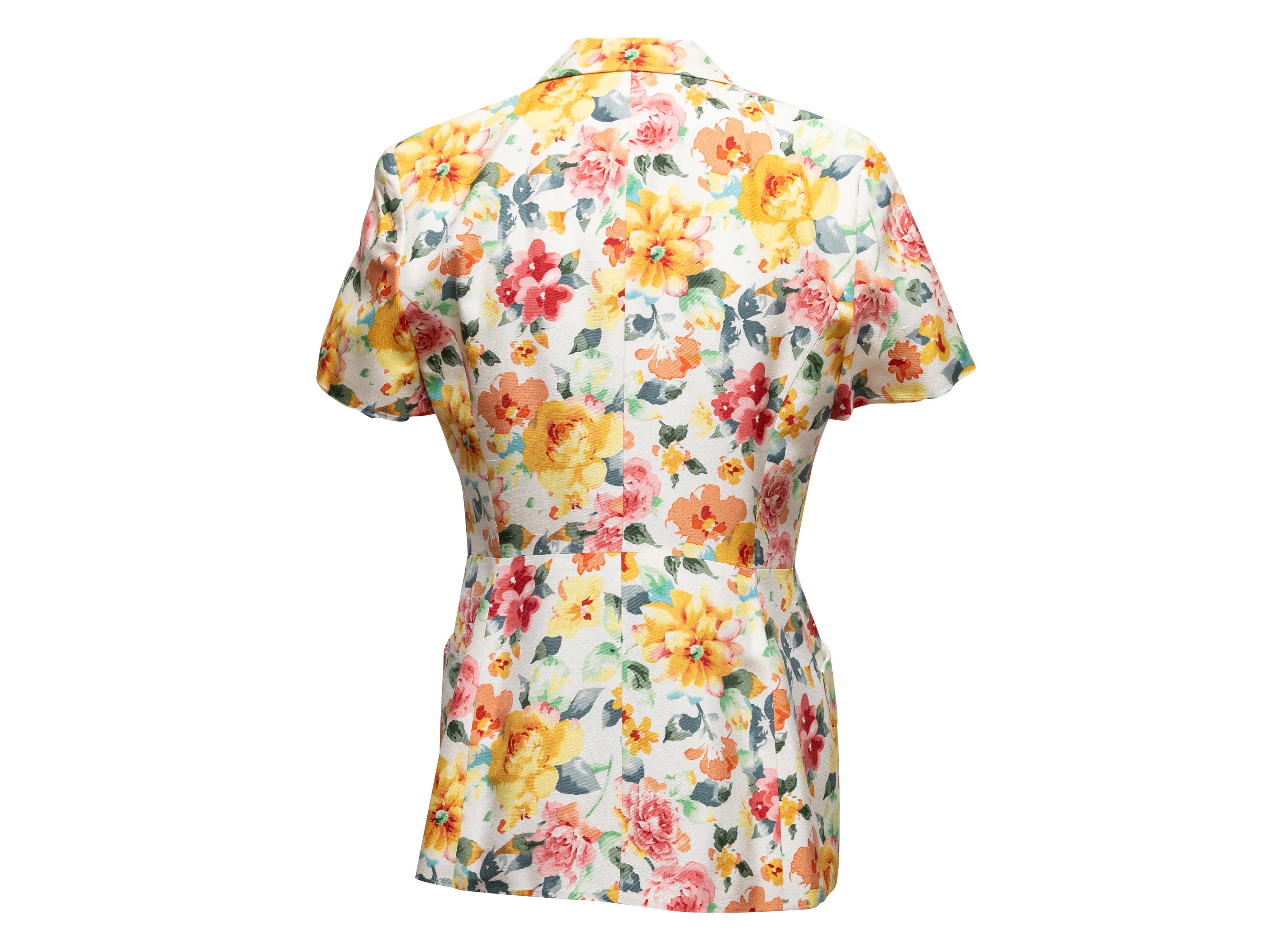 Women's White & Multicolor Christian Dior Floral Print Short Sleeve Jacket Size US 8