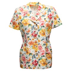 Veste Christian Dior à manches courtes imprimé floral blanc et multicolore, taille US 8