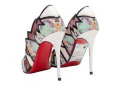 White & Multicolor Christian Louboutin Pointed-Toe Mesh & Snakeskin Pumps