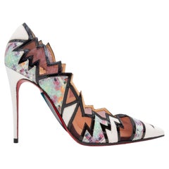 White & Multicolor Christian Louboutin Pointed-Toe Mesh & Snakeskin Pumps