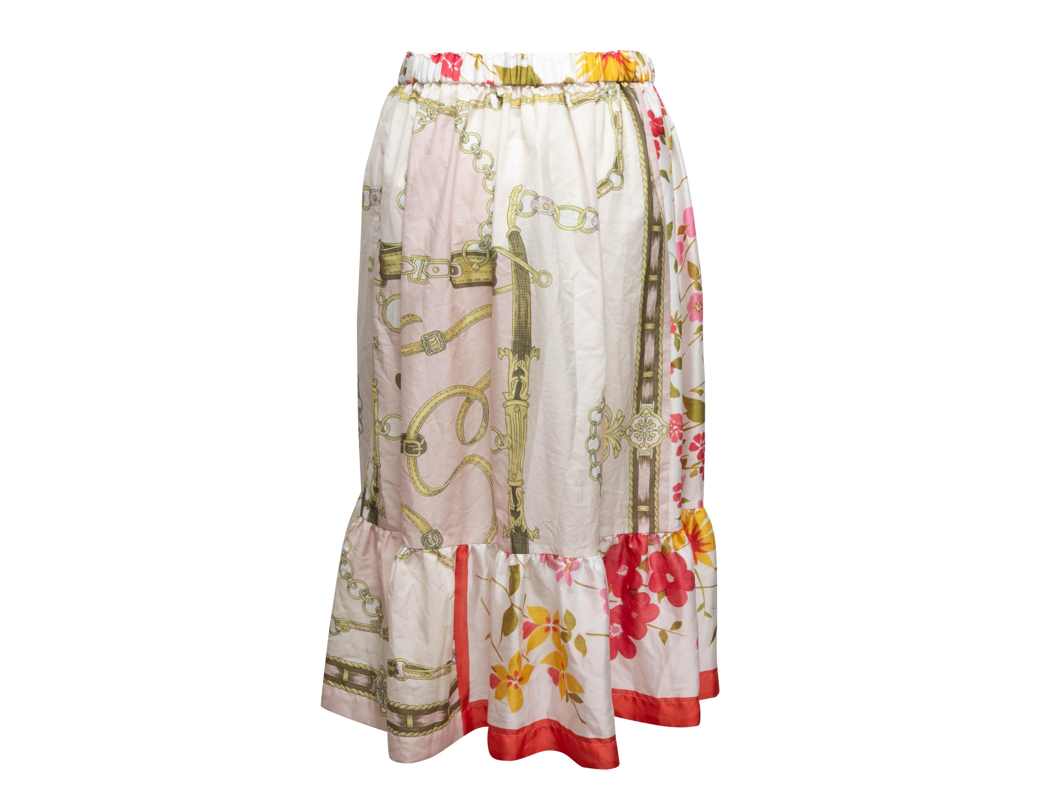 White & Multicolor Comme Des Garcons Girl Floral Print Skirt Size US M In Good Condition For Sale In New York, NY
