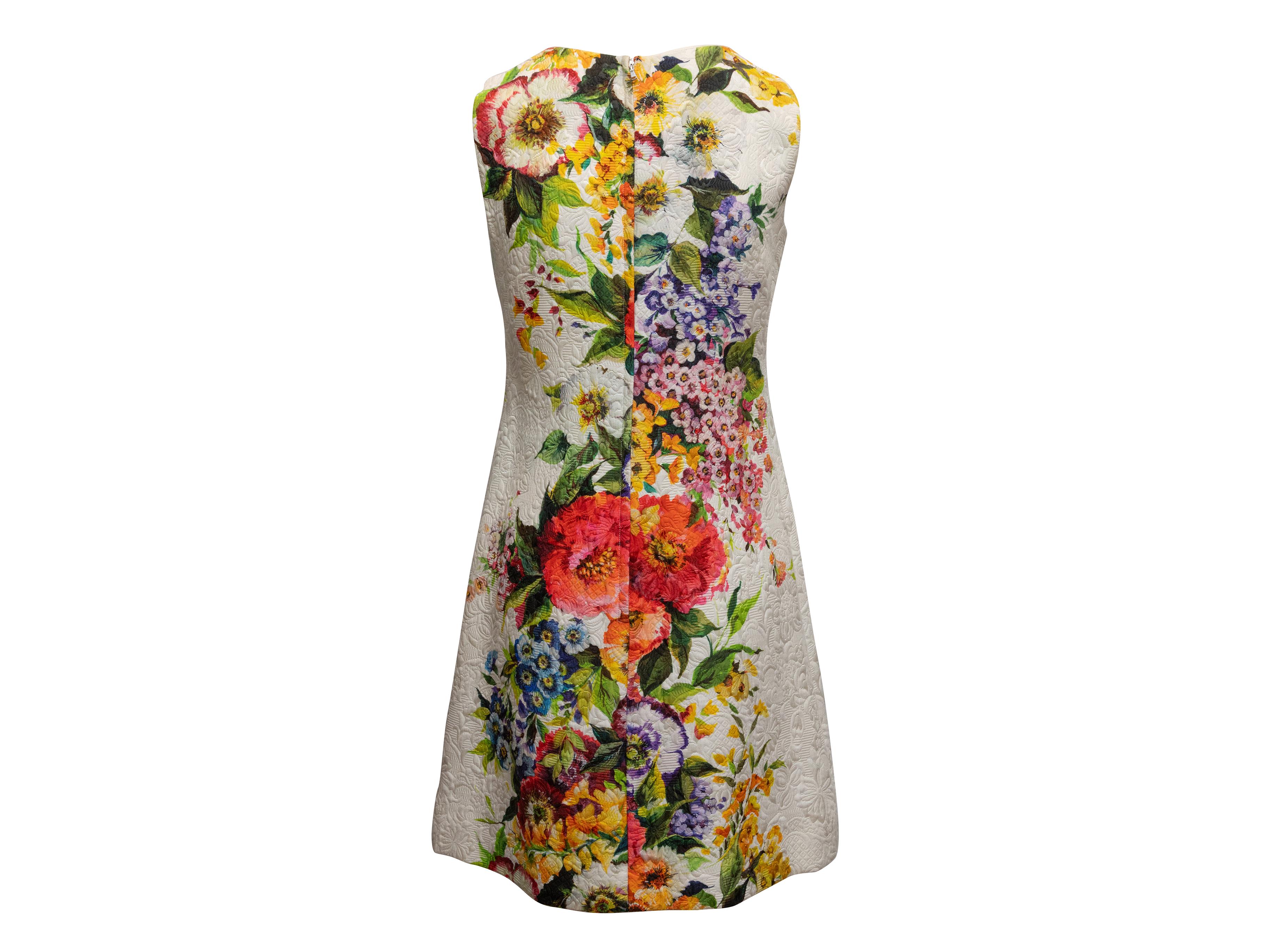 Weißes & mehrfarbiges Dolce & Gabbana Jacquard Kleid mit Blumendruck Größe IT 40 (Braun) im Angebot