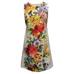 White & Multicolor Dolce & Gabbana Jacquard Floral Print Dress Size IT 40