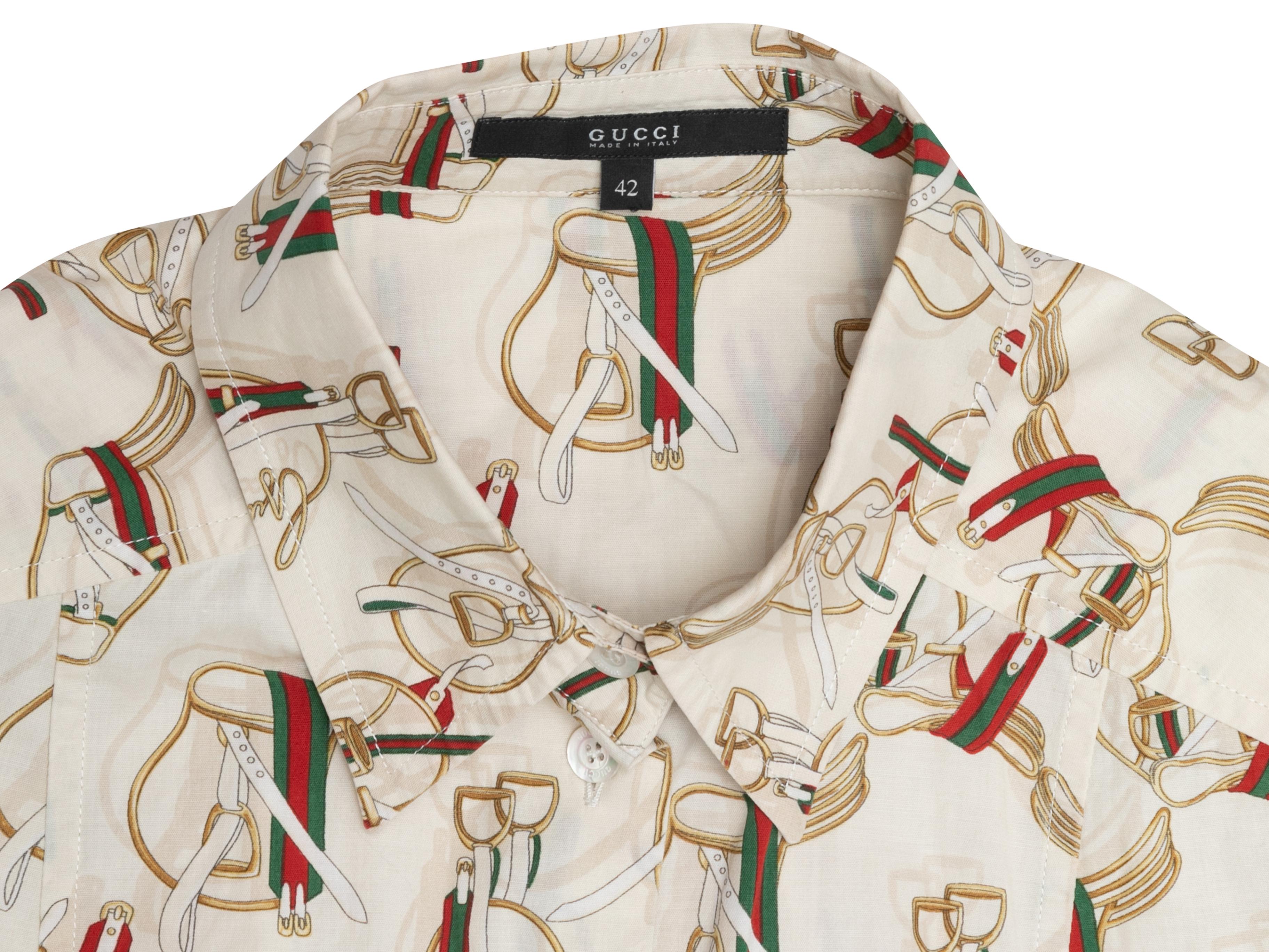 Women's or Men's White & Multicolor Gucci Saddle Print Button-Up Top Size IT 42 For Sale