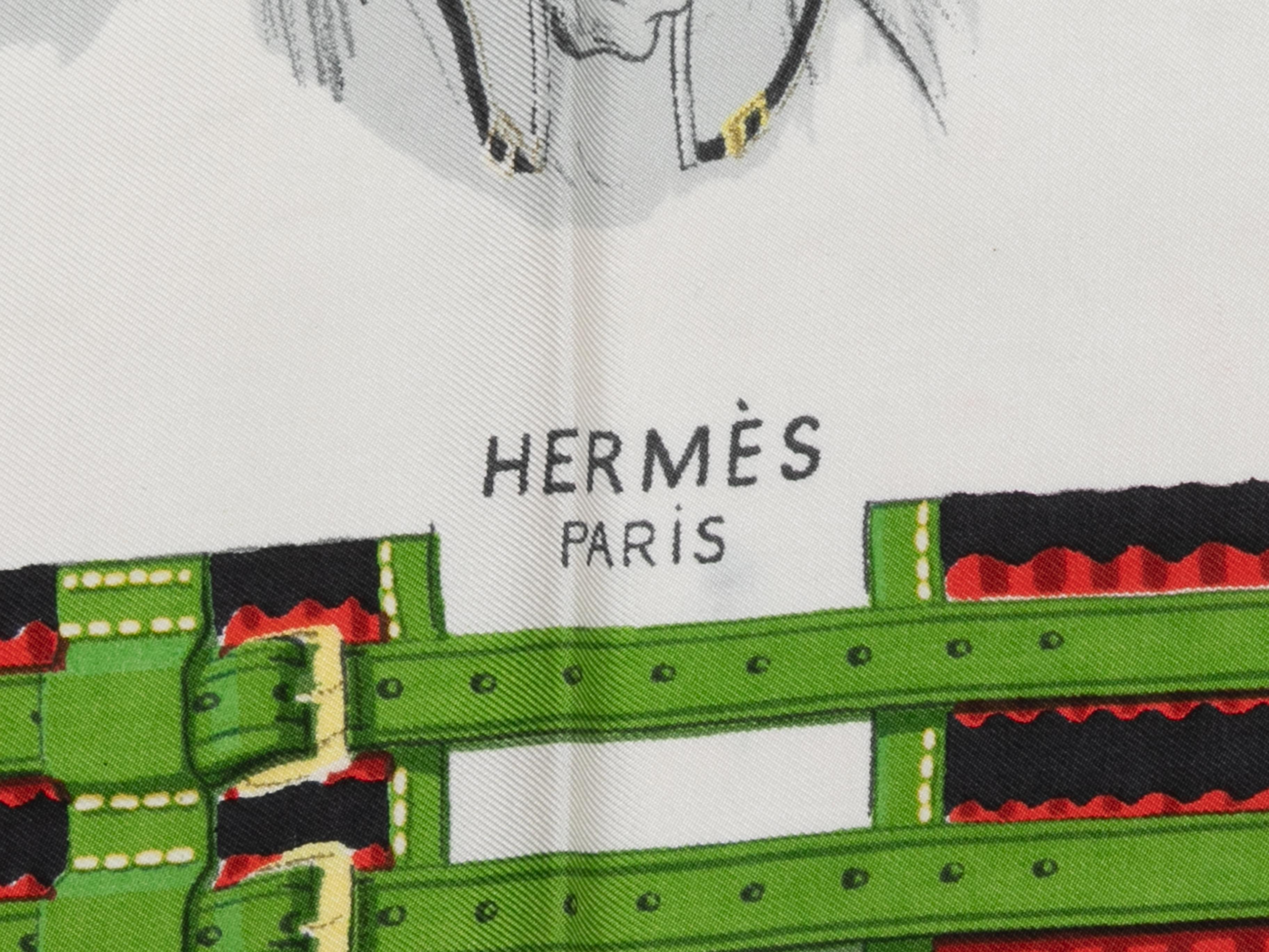 White & Multicolor Hermes Panache & Fantaisie Motif Printed Silk Scarf In Good Condition For Sale In New York, NY