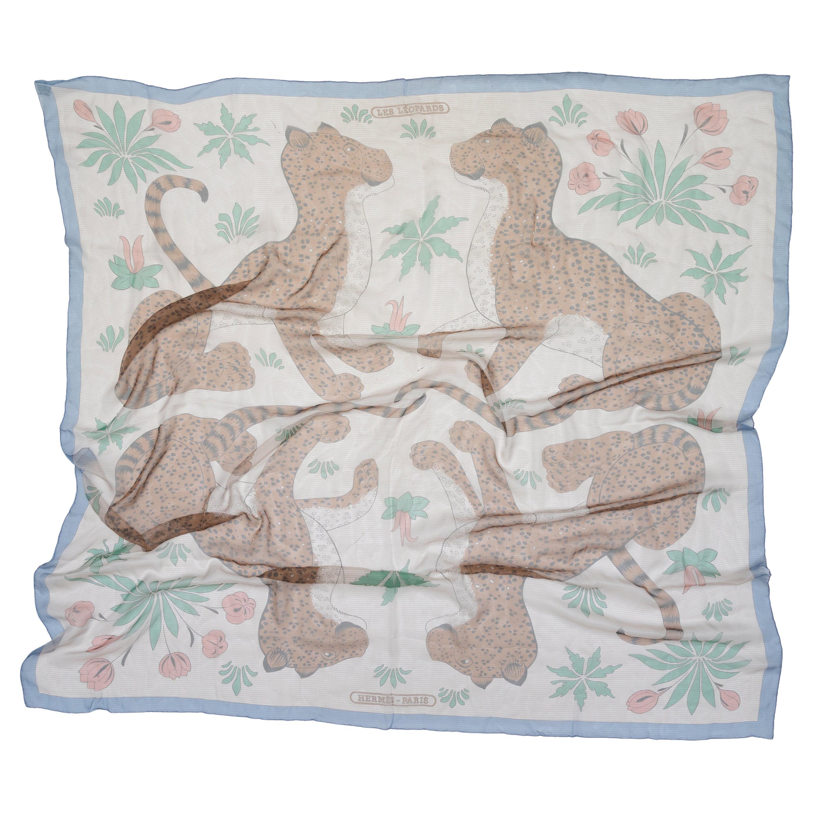 White & Multicolor Hermes Silk Tiger Print Scarf For Sale