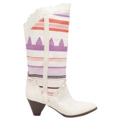 White & Multicolor Isabel Marant Textile & Leather Cowboy Boots