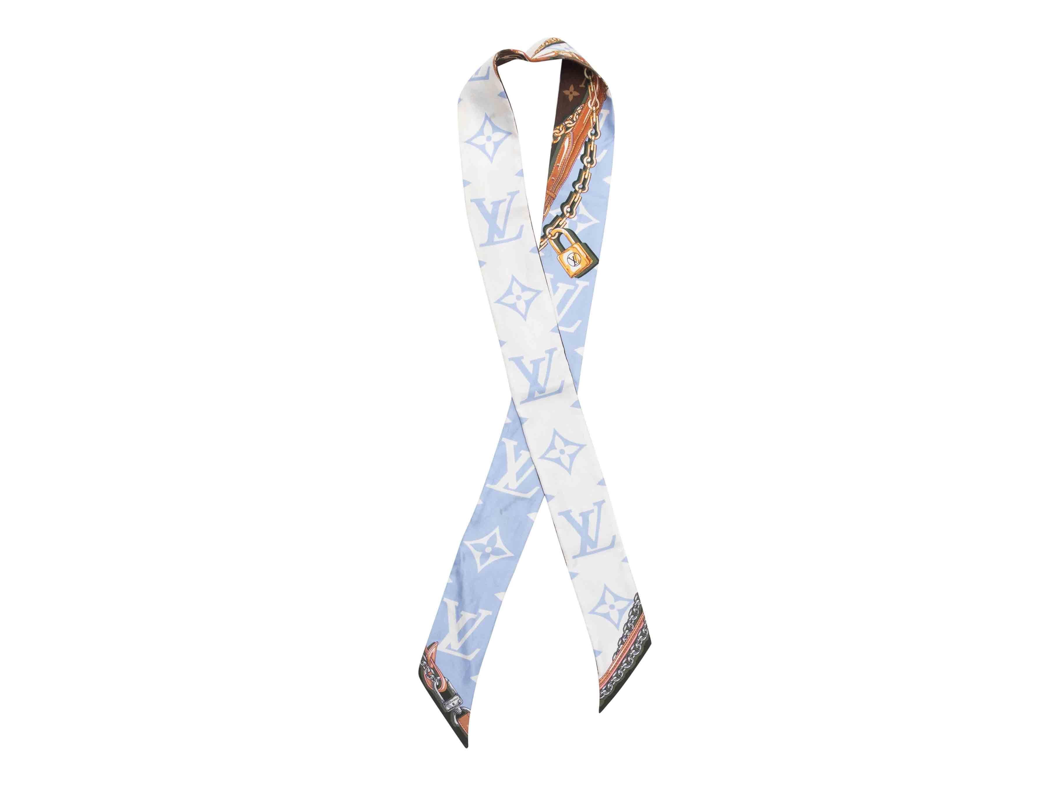 White & Multicolor Louis Vuitton BB Silk Bandeau Scarf Gris en venta