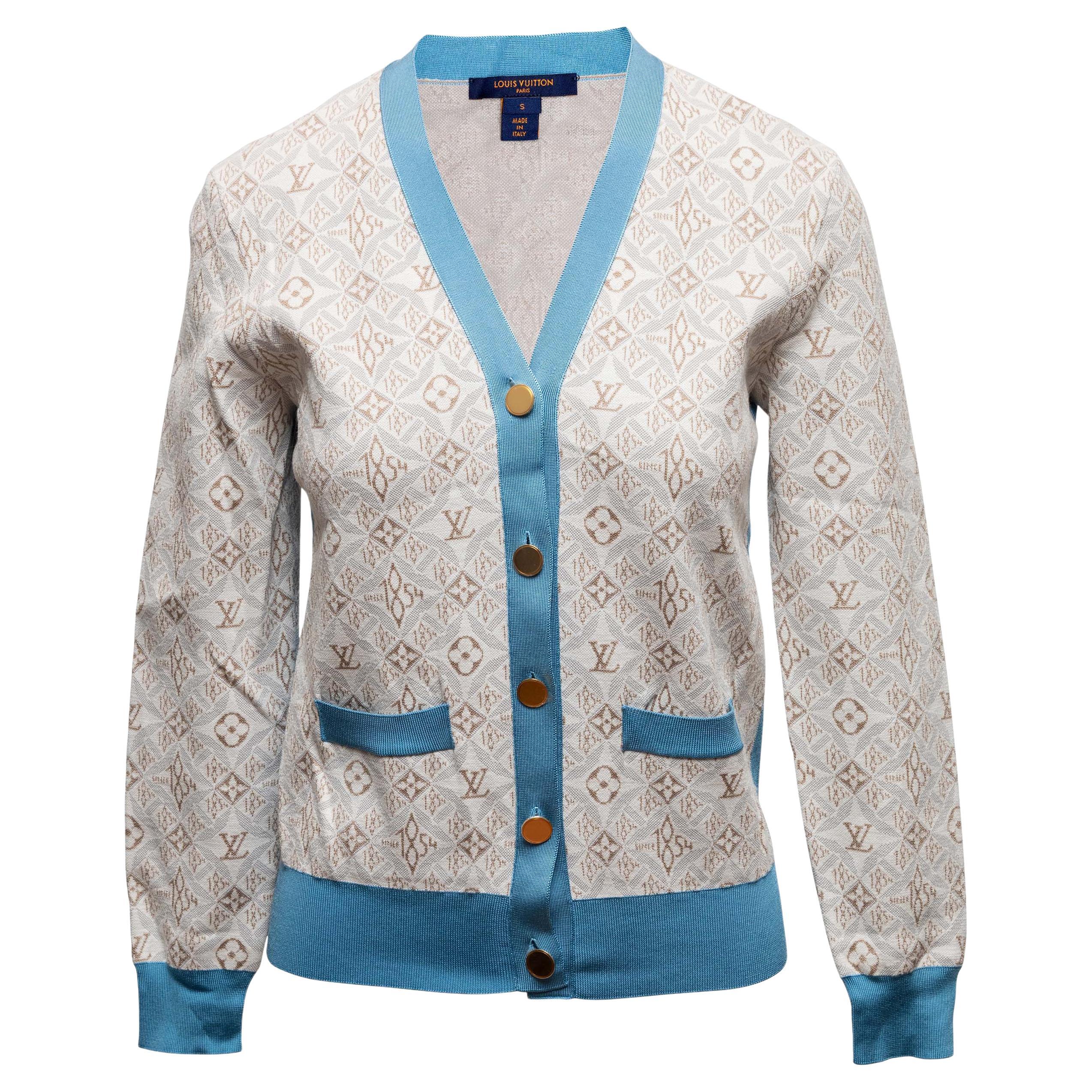 White & Multicolor Louis Vuitton Silk-Blend Logo Cardigan Size US S