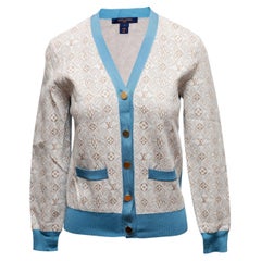 White & Multicolor Louis Vuitton Silk-Blend Logo Cardigan Size US S