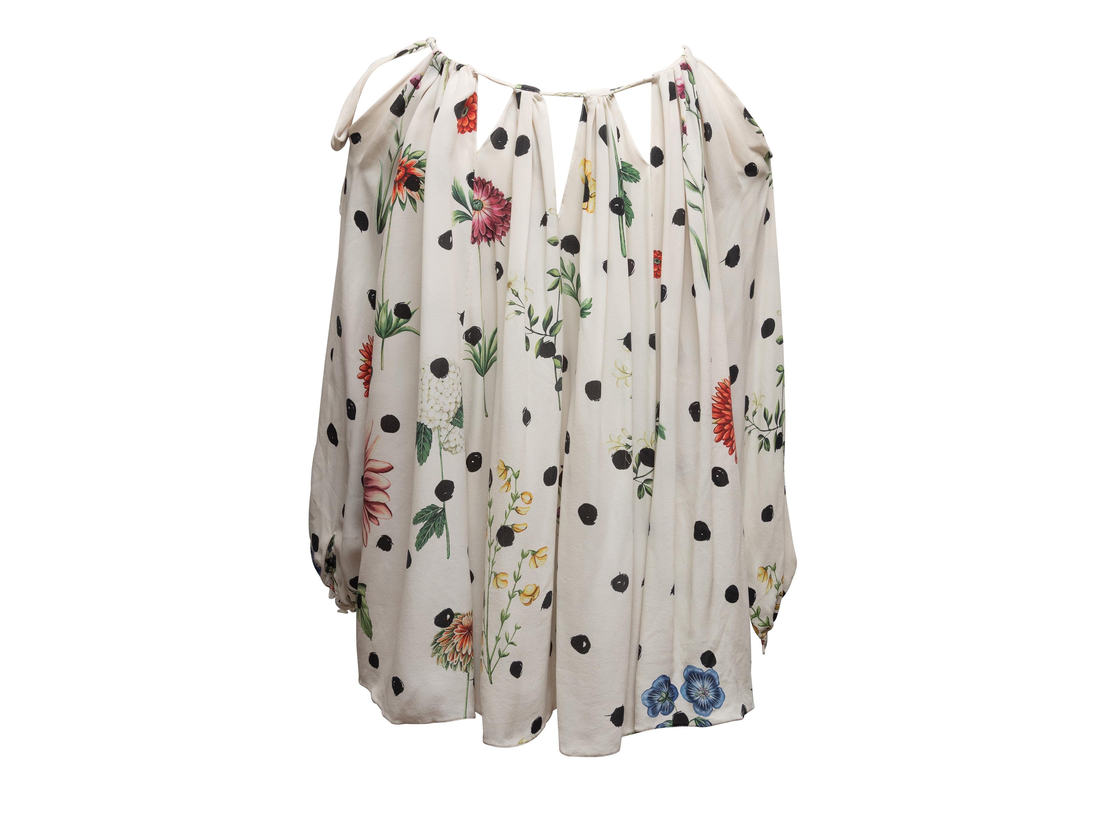 Oscar De La Renta Bluse mit floralem Polka Dot Print in Weiß & Mehrfarbig Größe US S (Grau) im Angebot