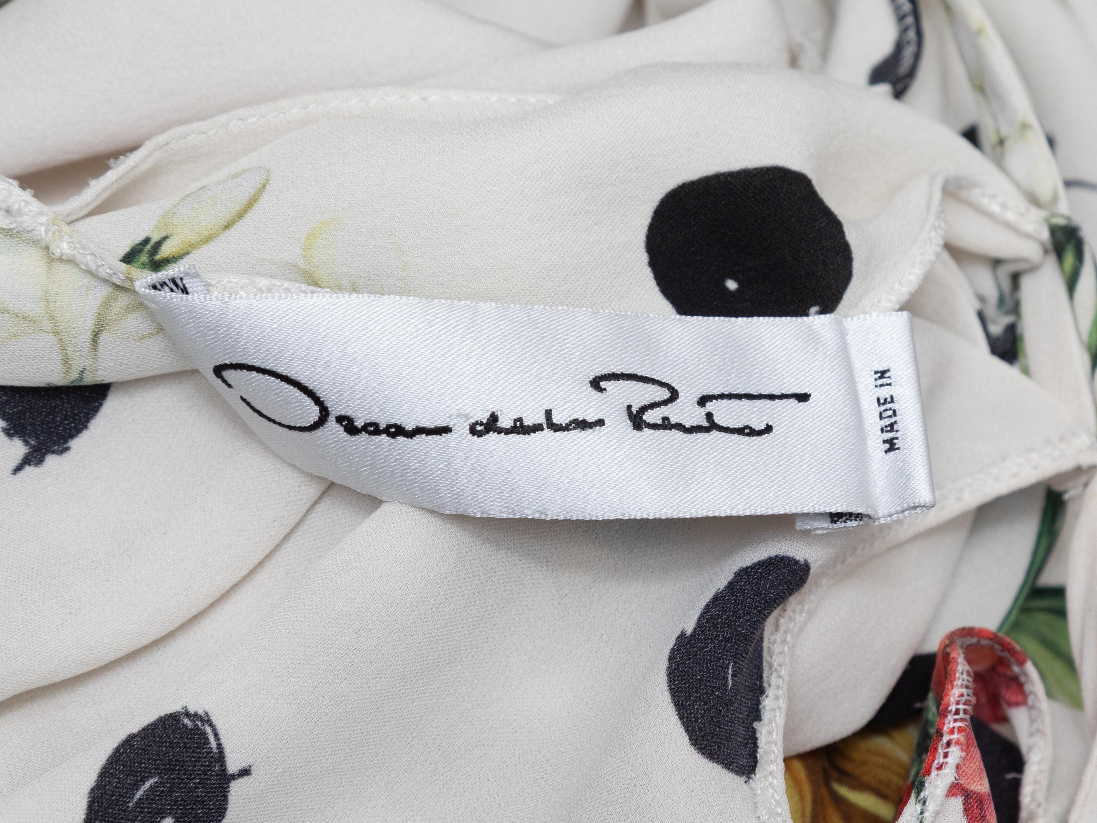 Oscar De La Renta Bluse mit floralem Polka Dot Print in Weiß & Mehrfarbig Größe US S im Zustand „Gut“ im Angebot in New York, NY