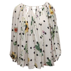 Oscar De La Renta Bluse mit floralem Polka Dot Print in Weiß & Mehrfarbig Größe US S