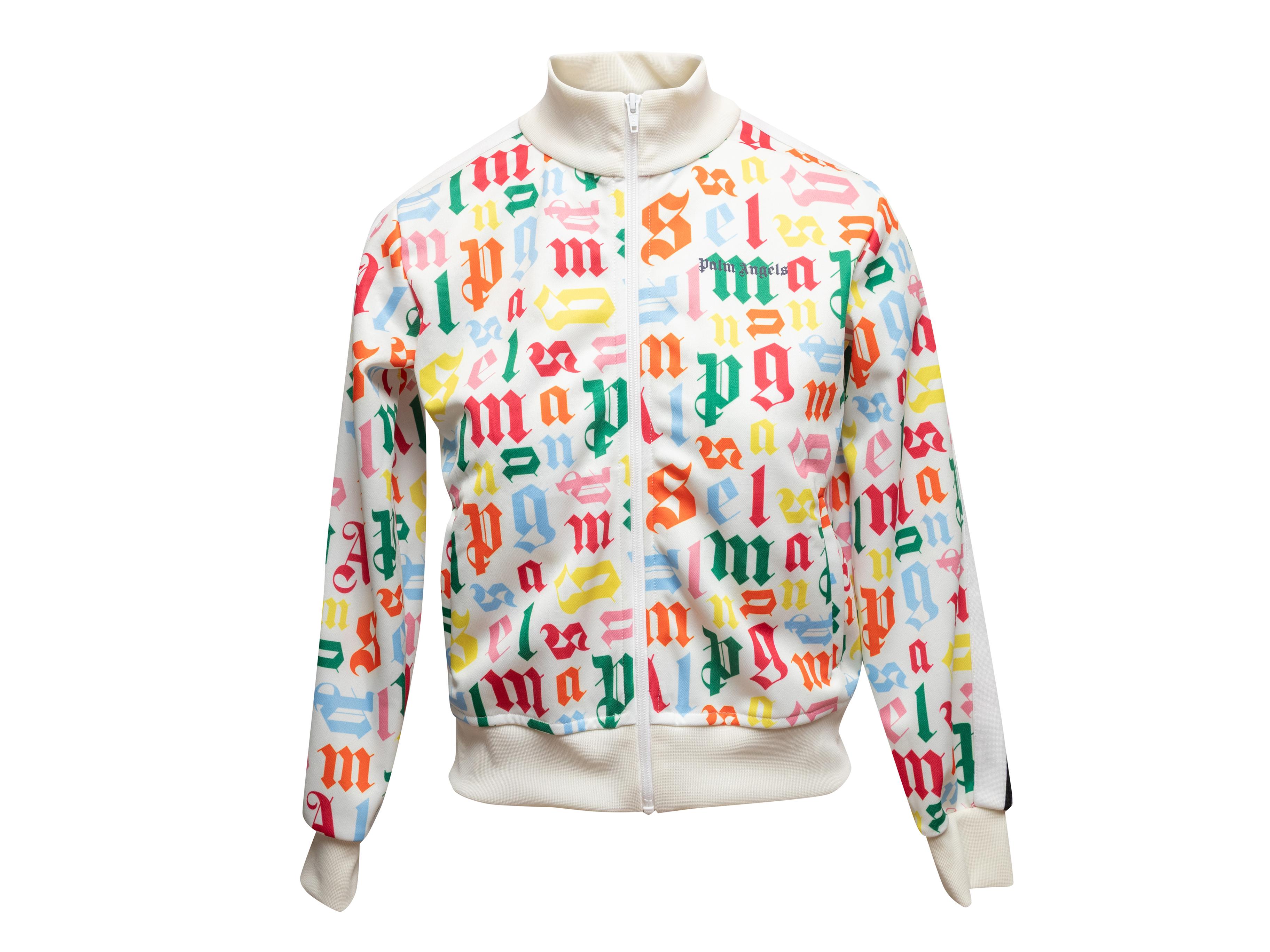 Weiß & Multicolor Palm Angels Text Print Zip Jacke Größe US 12 im Angebot 1