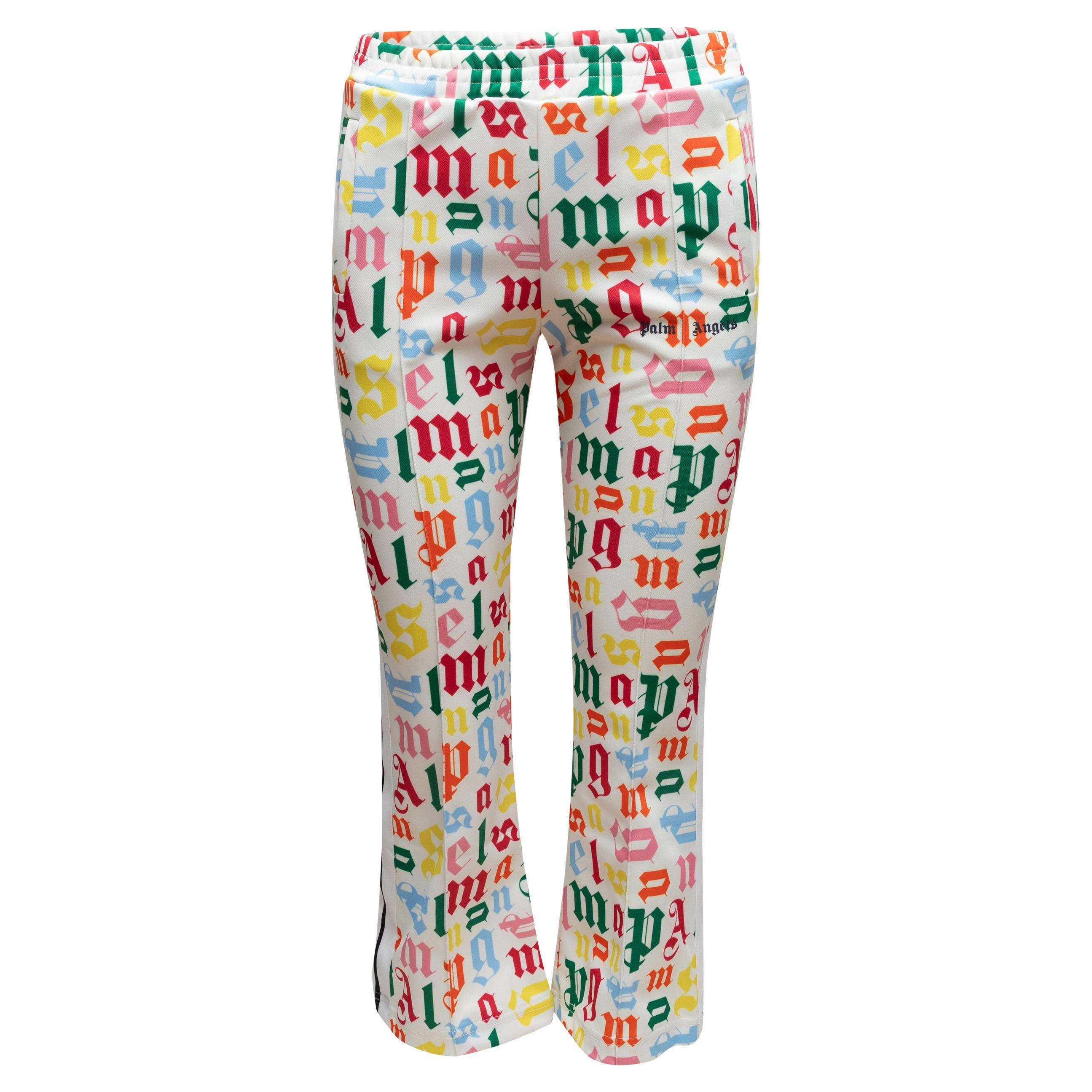 Weiß & Multicolor Palm Angels Text gedruckt Cropped Pants Größe US 12 im Angebot