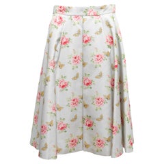 White & Multicolor Prada 2019 Silk Rose & Butterfly Print Skirt Size IT 46