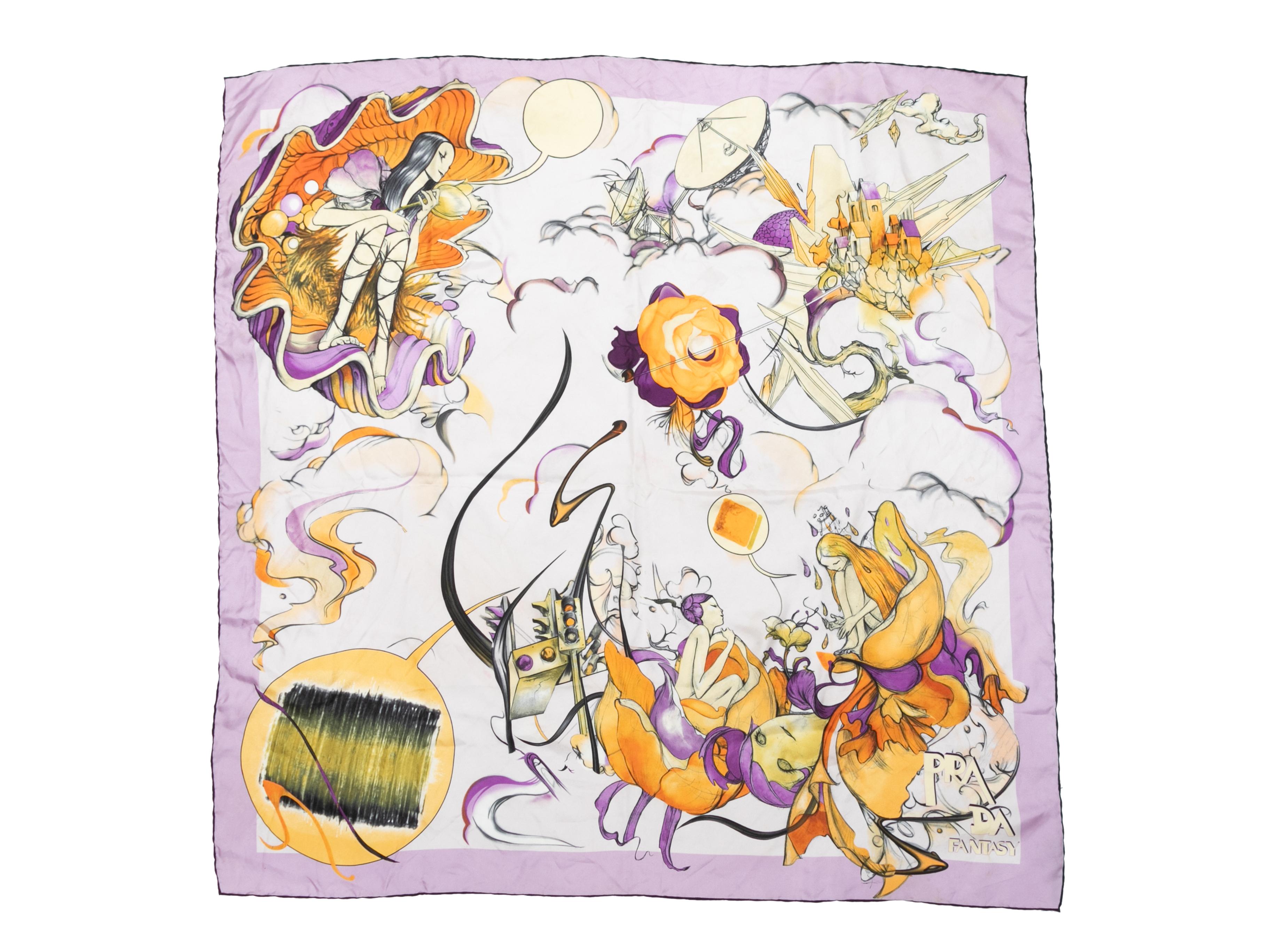 Women's White & Multicolor Prada Silk Fairy Print Scarf For Sale