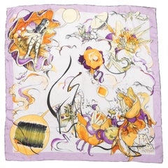 White & Multicolor Prada Silk Fairy Print Scarf
