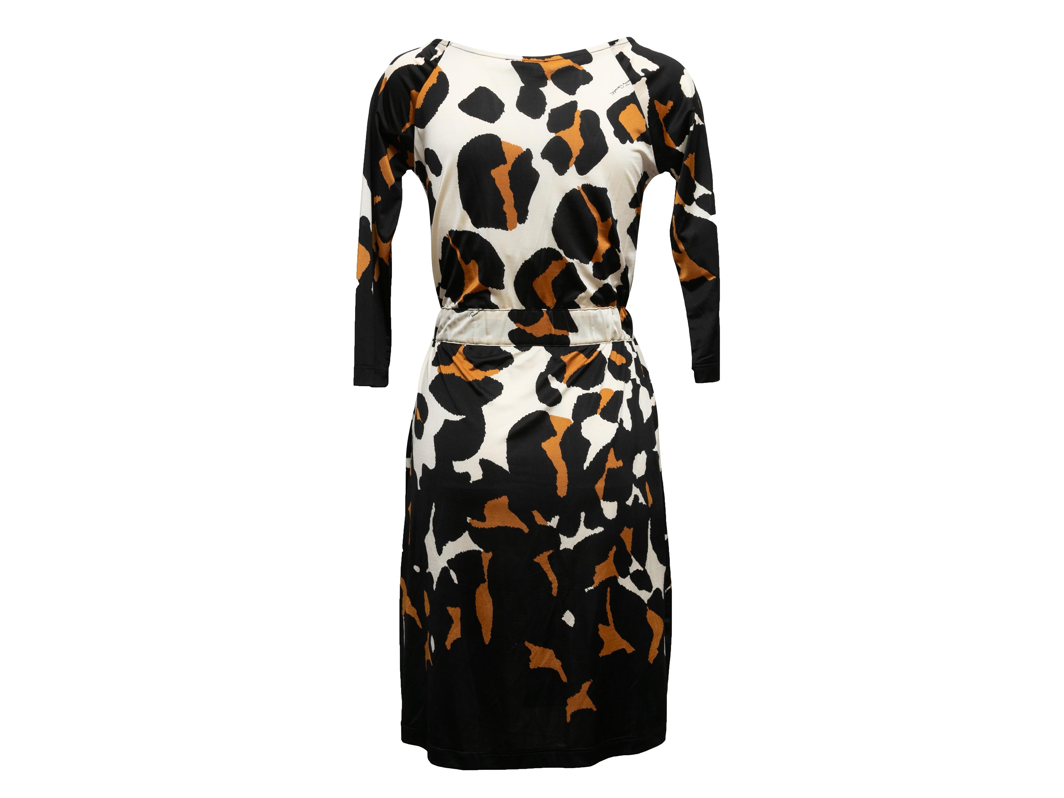Black White & Multicolor Roberto Cavalli Leopard Print Long Sleeve Dress Size US M