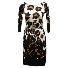 Blanco y multicolor Roberto Cavalli Vestido de manga larga con estampado de leopardo Talla US M
