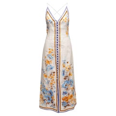 Maxivestido con estampado floral de lino blanco y multicolor Zimmermann Talla 1
