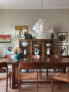 White Murano Disc Chandelier in the Style of Vistosi.