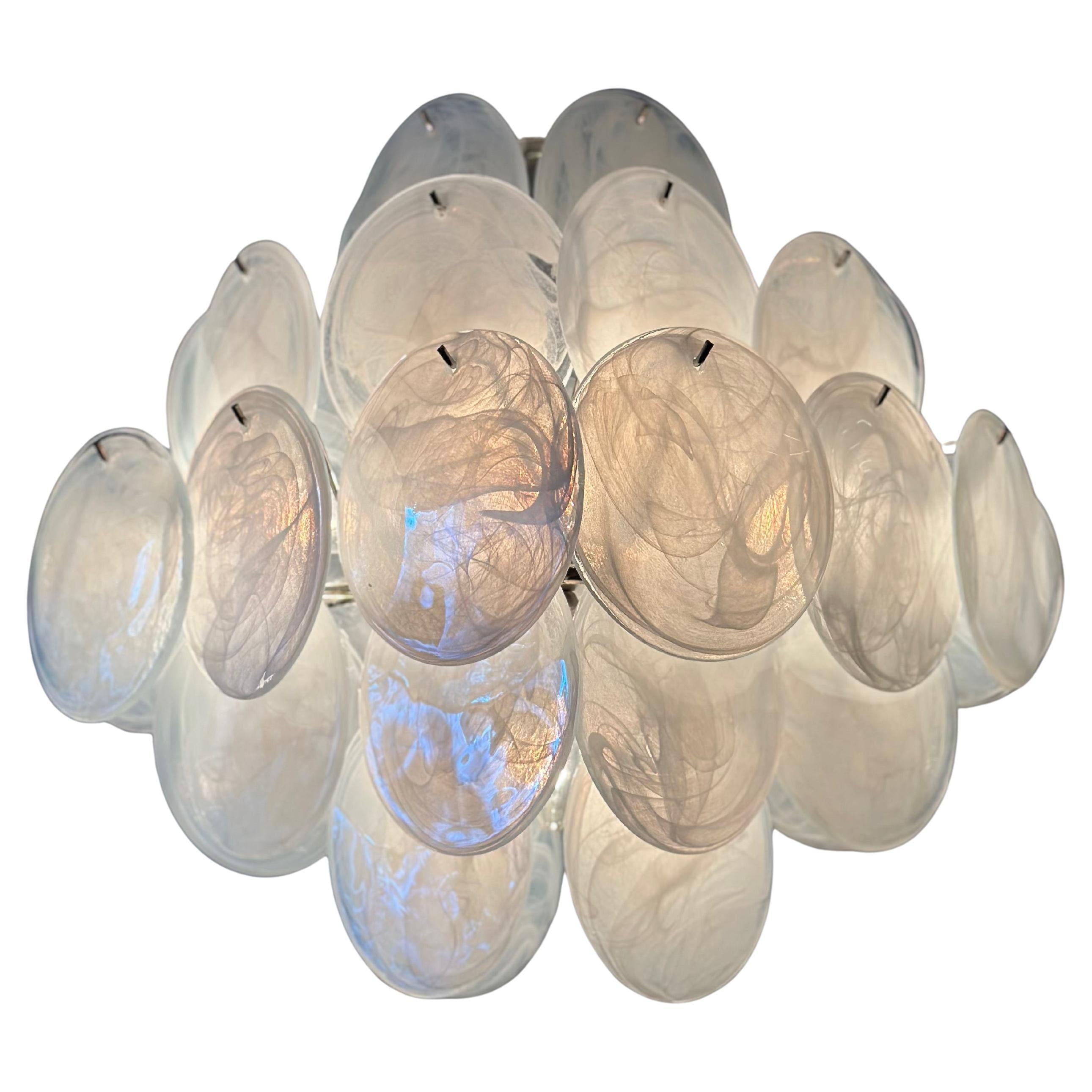 White Murano Disc Chandelier in the Style of Vistosi.
