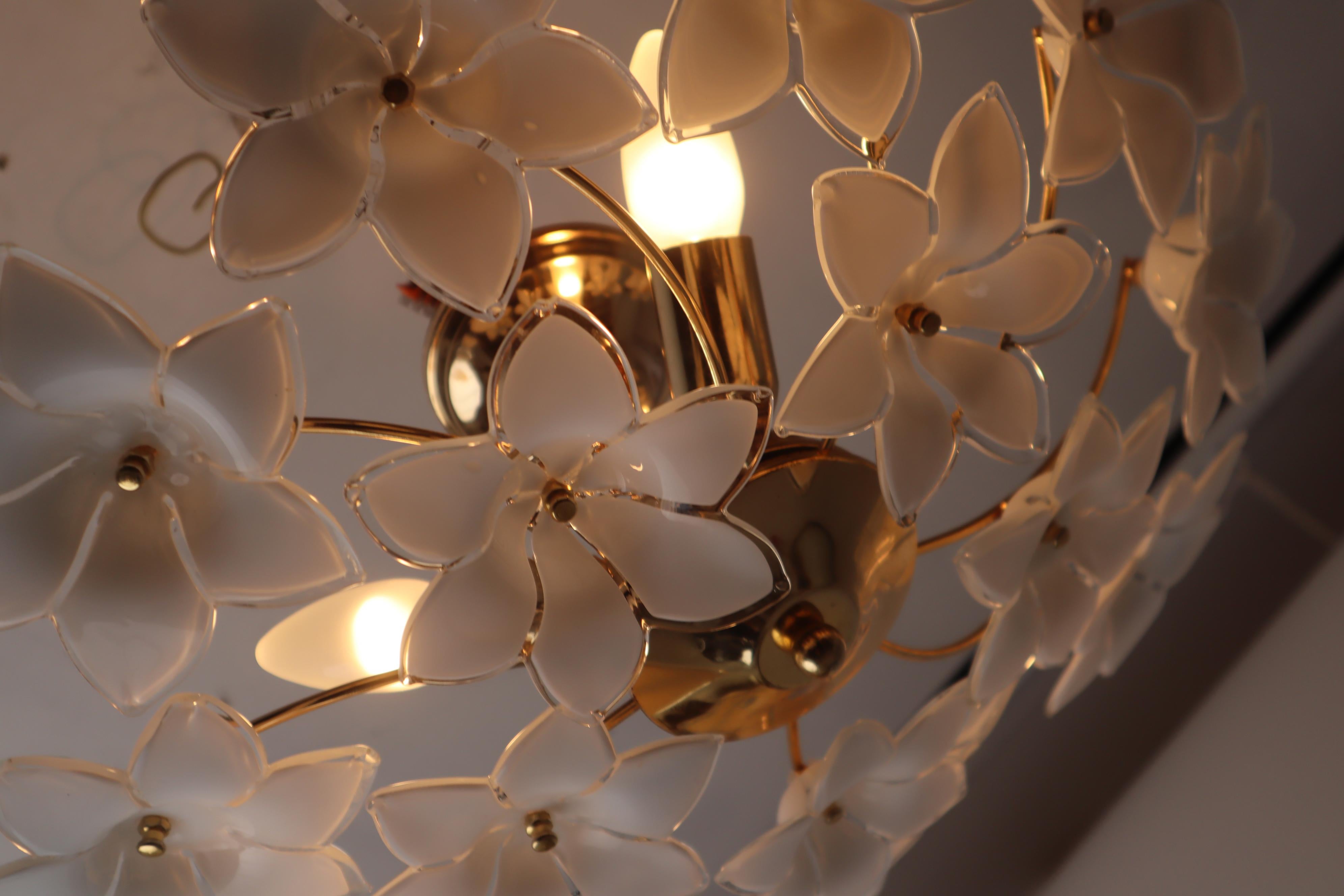 Austrian White Murano flowered glass hanging lamp, Austria, 1990s For Sale