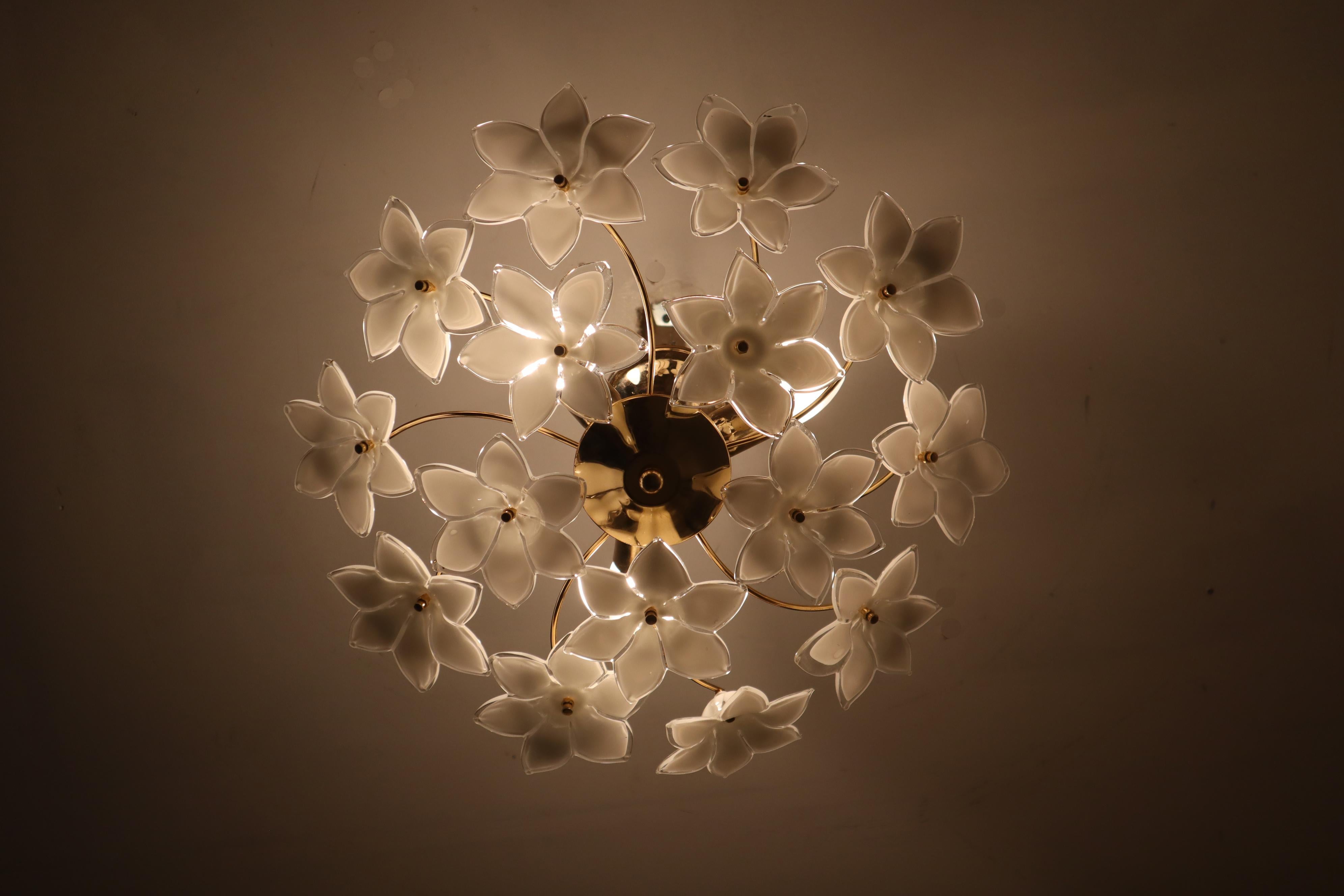 Hand-Crafted White Murano flowered glass hanging lamp, Austria, 1990s For Sale