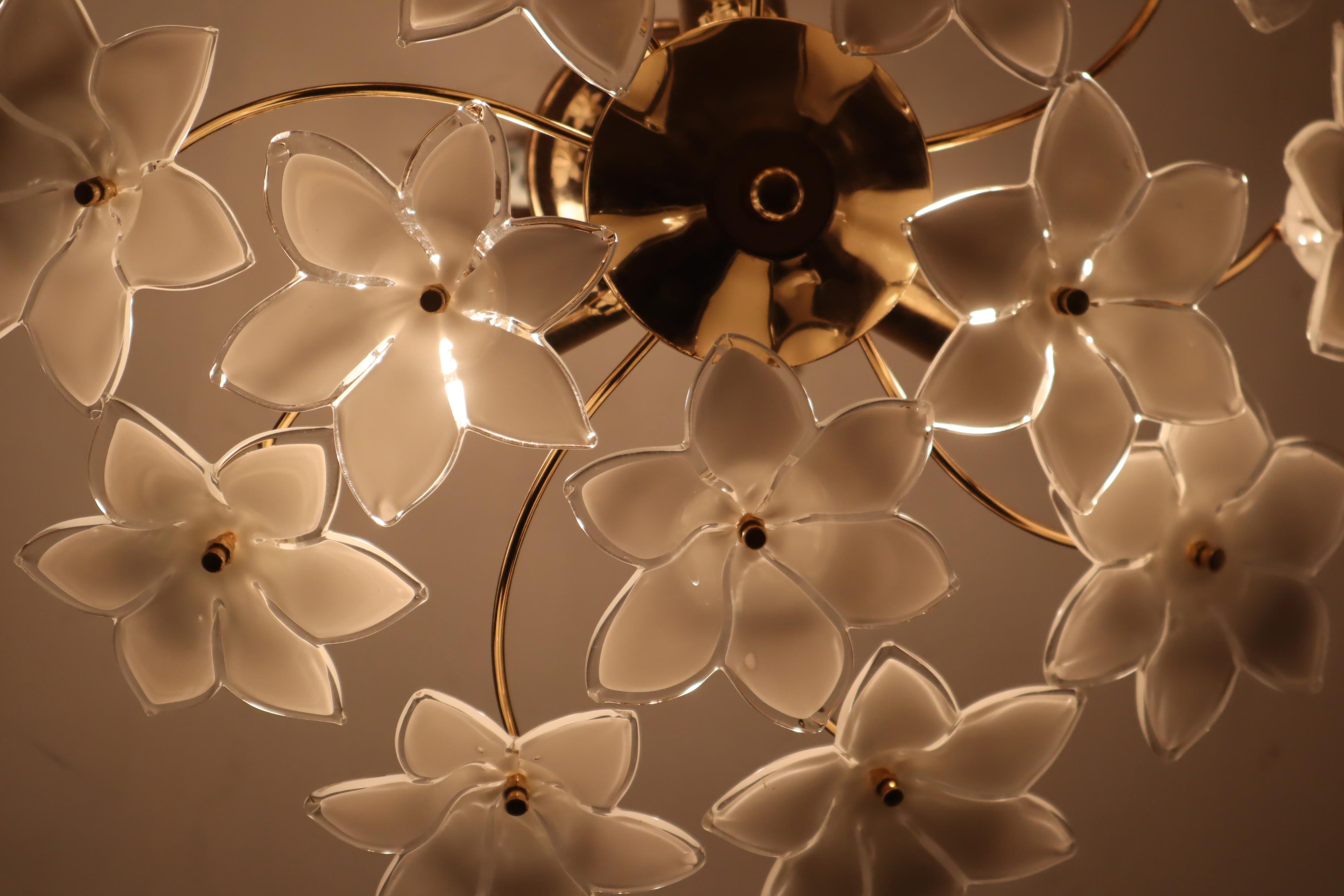 Metal White Murano flowered glass hanging lamp, Austria, 1990s For Sale