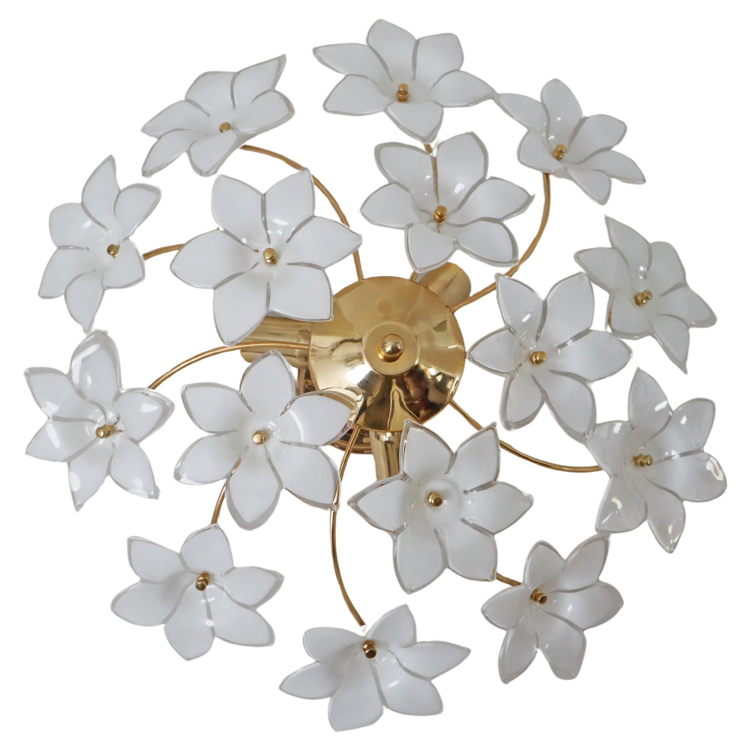 White Murano flowered glass hanging lamp, Austria, 1990s