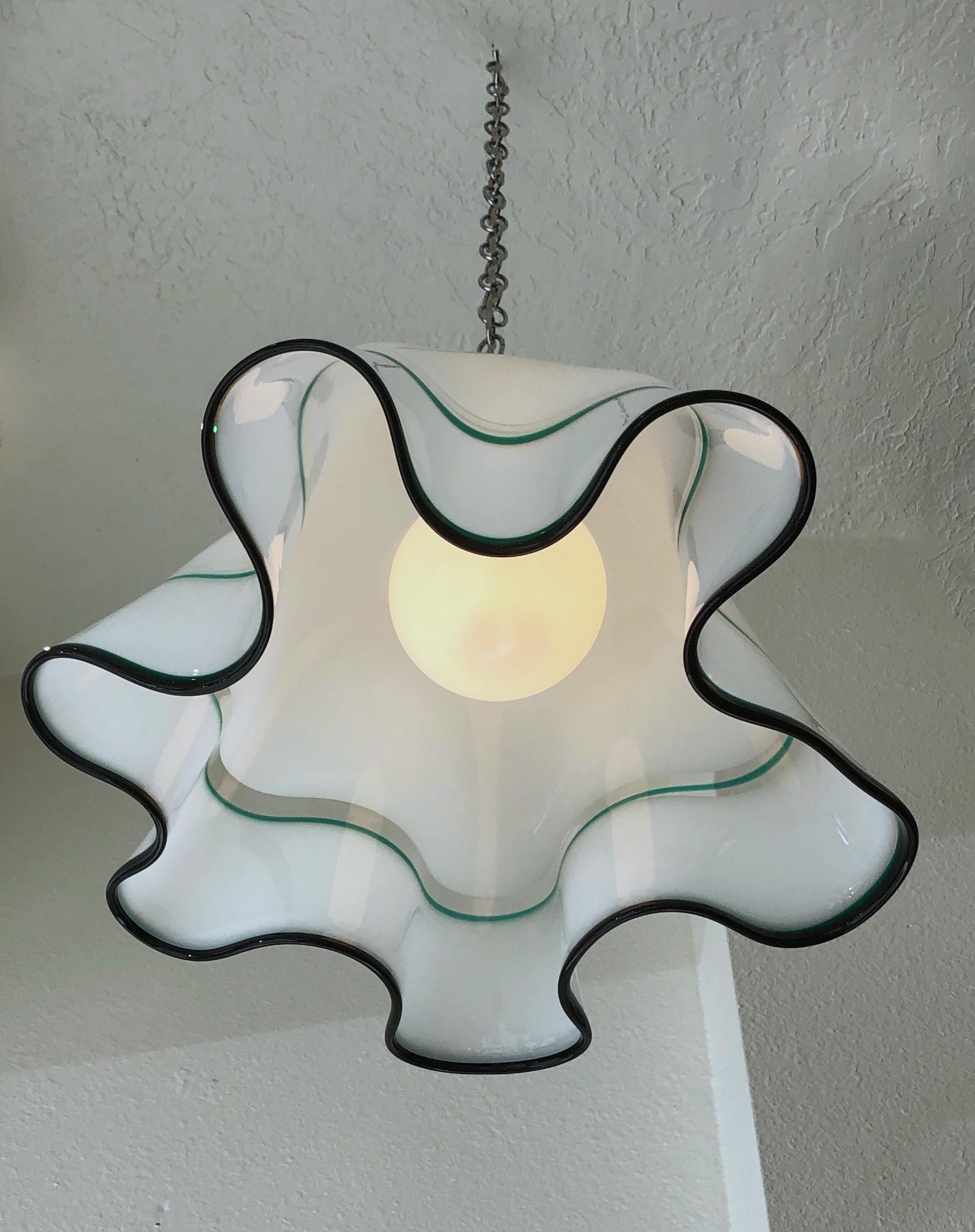 Italian White Murano Glass  and Chrome Hanging Lamp by Mazzega