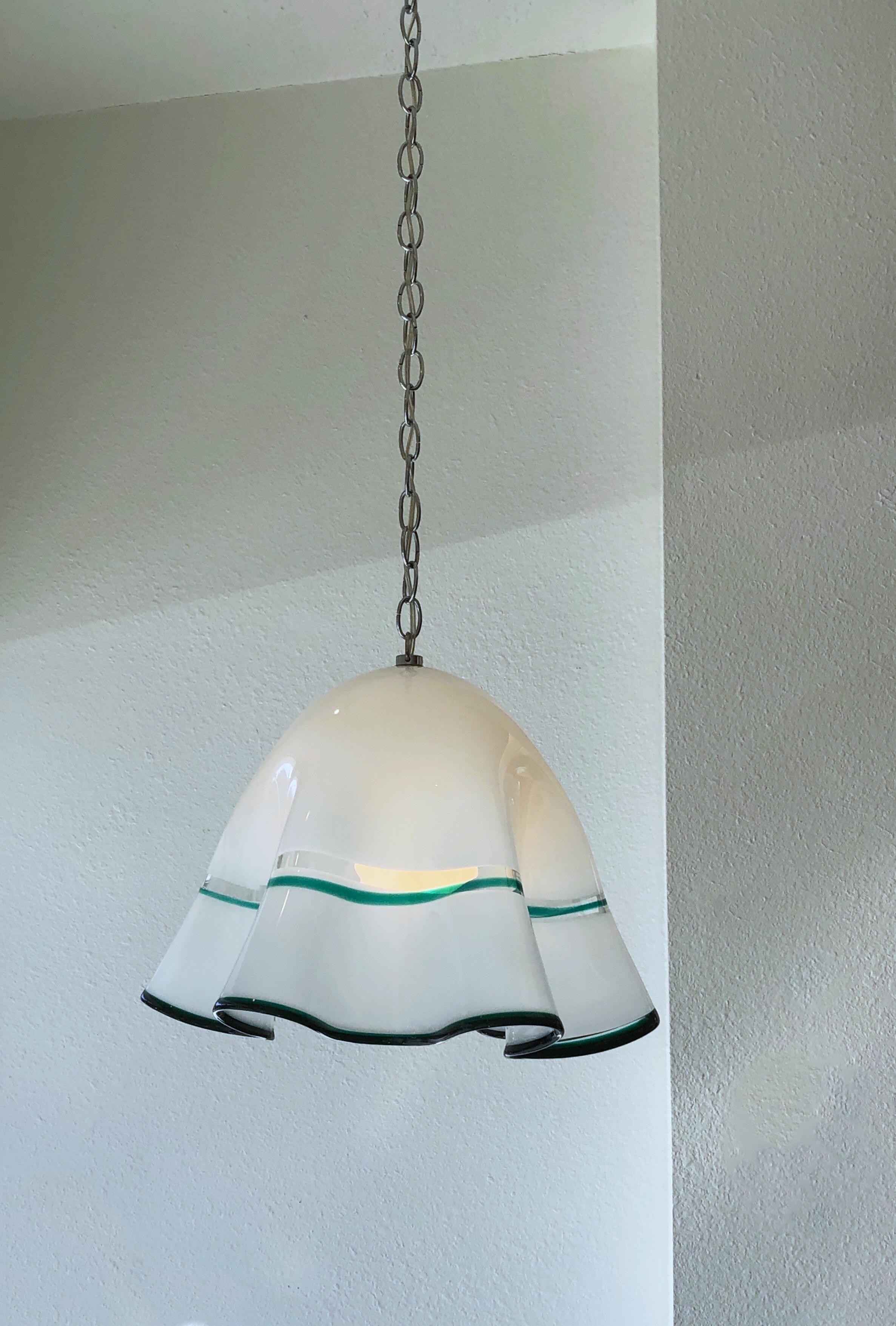 White Murano Glass  and Chrome Hanging Lamp by Mazzega 1