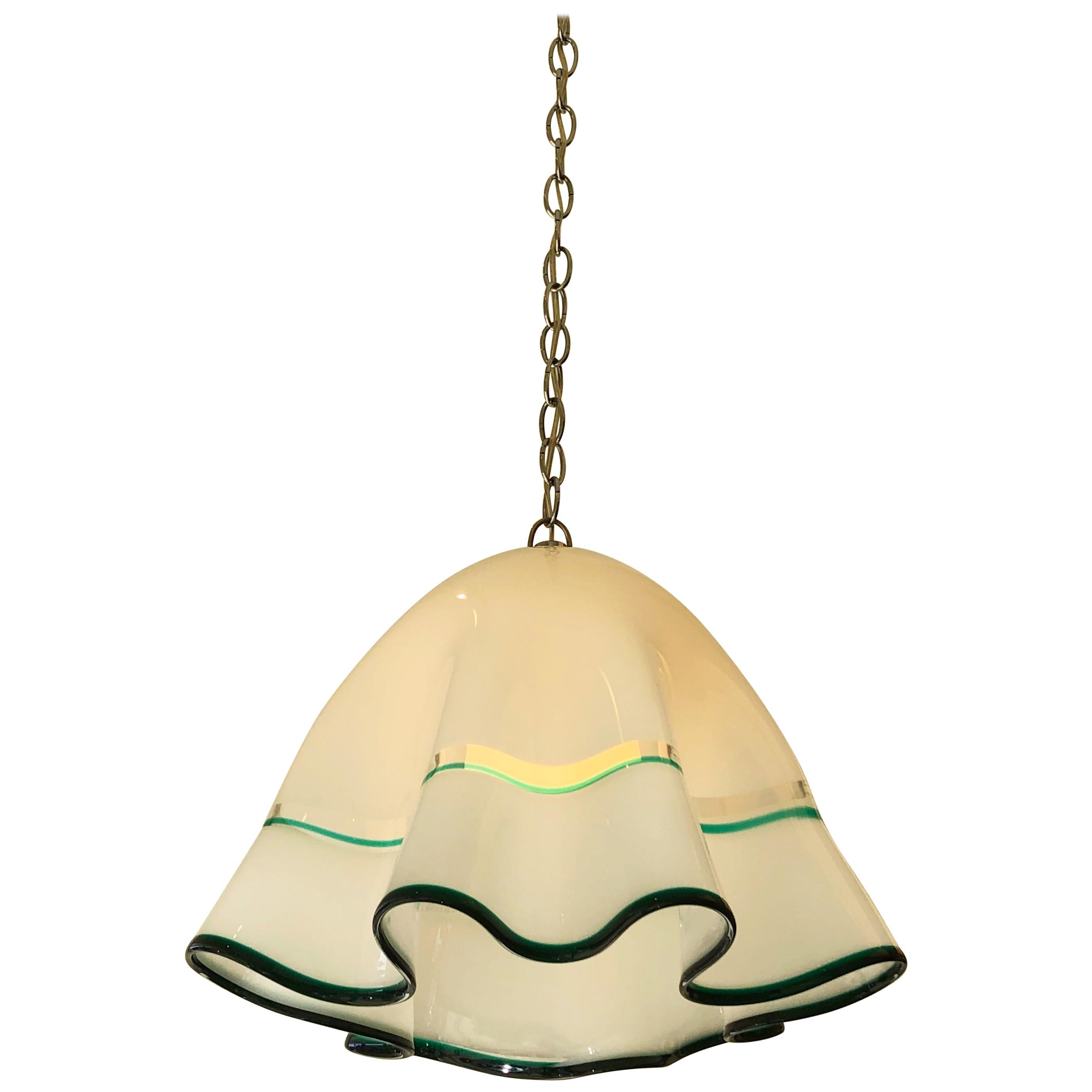 White Murano Glass  and Chrome Hanging Lamp by Mazzega