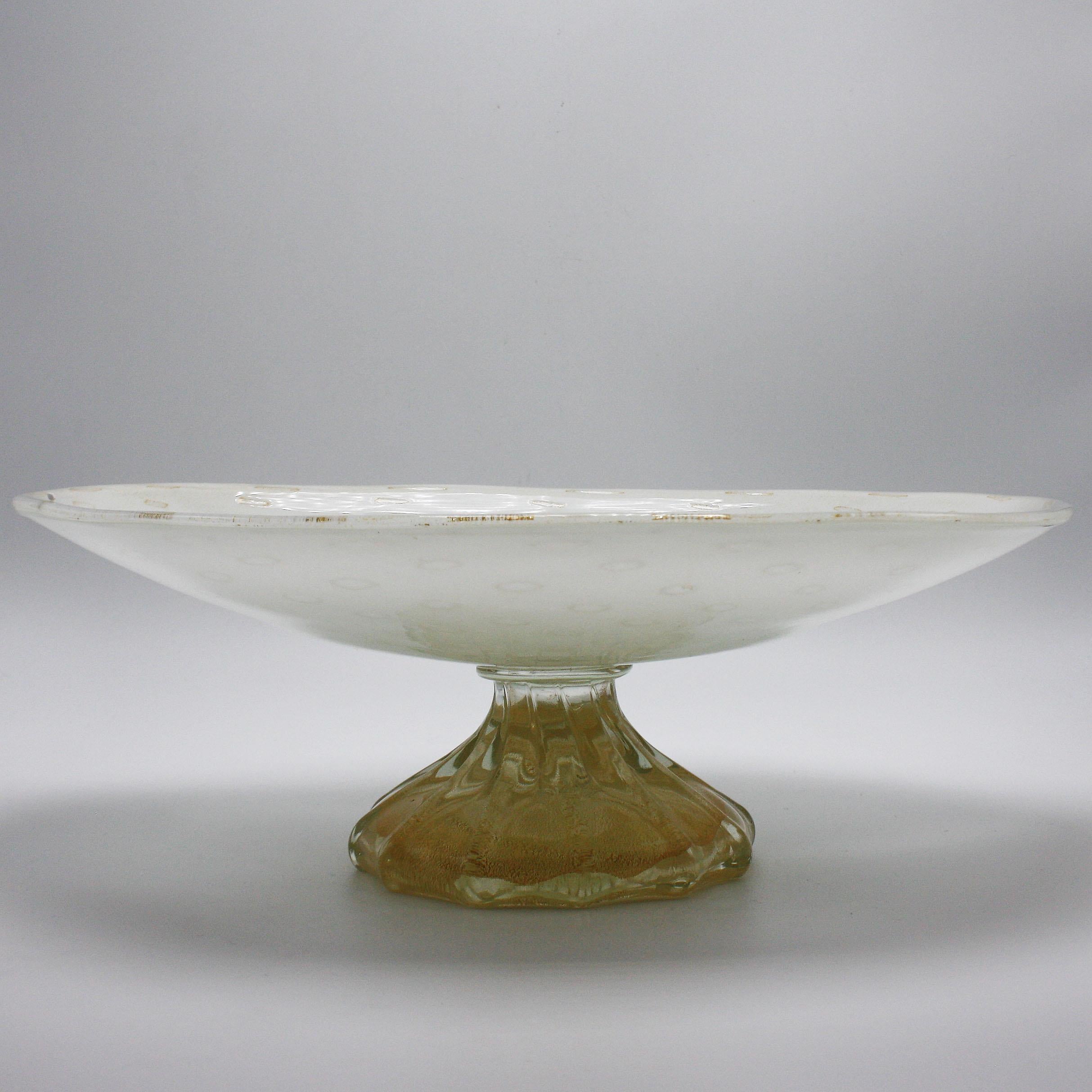 White Murano glass bowl on gold base, circa 1960.