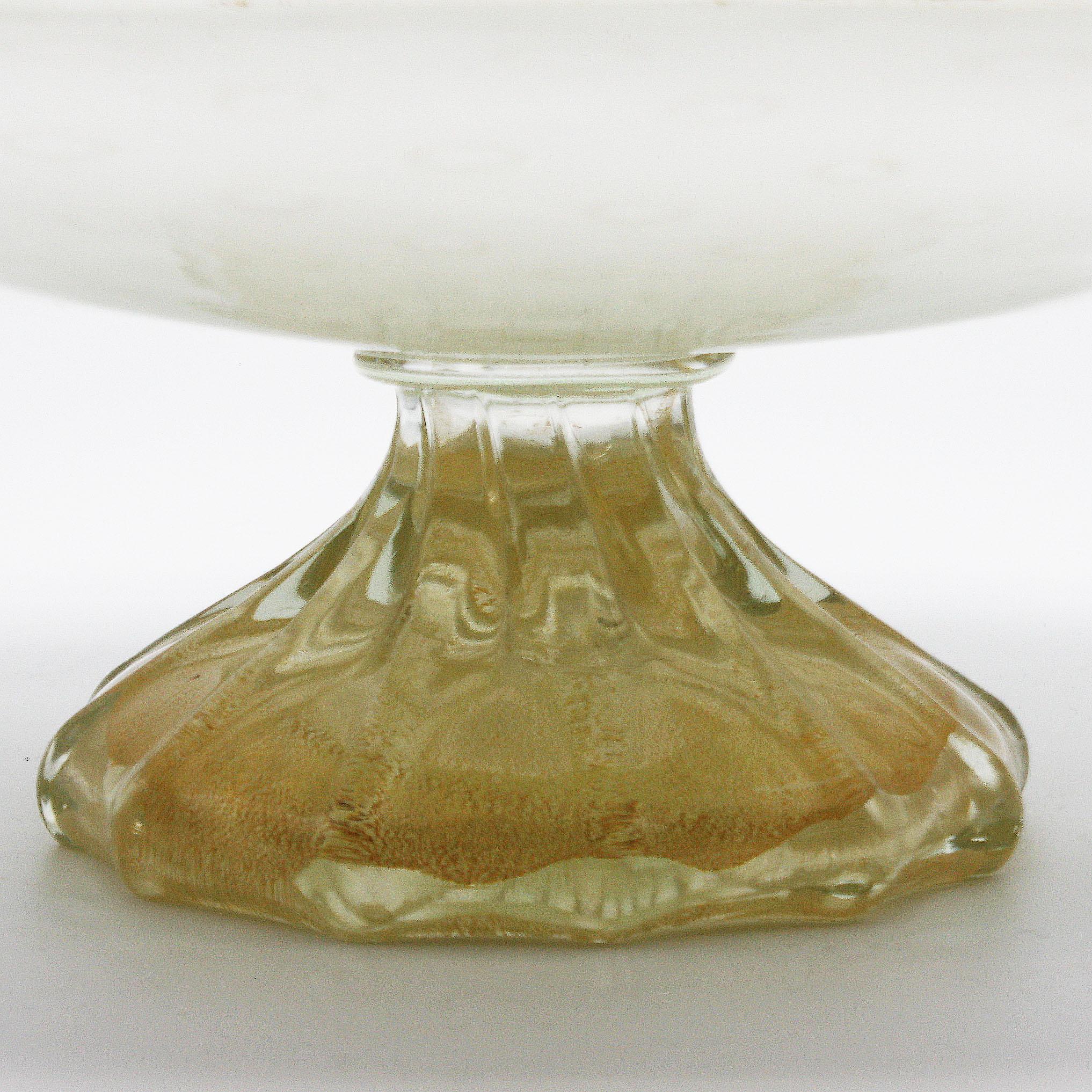 Italian White Murano Glass Bowl on Gold Base, circa 1960