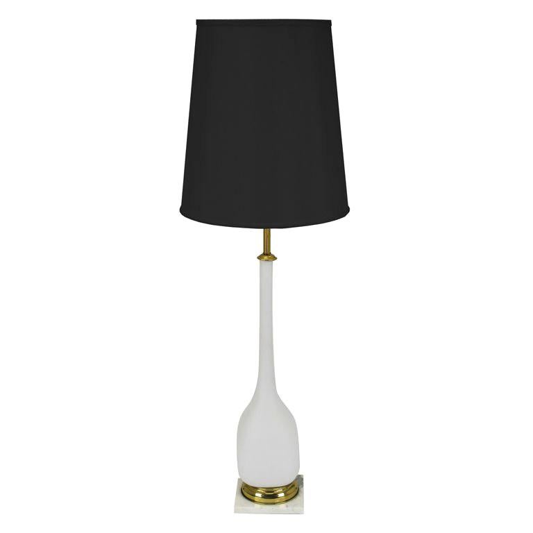White Murano Glass & Carrera Marble Base Table Lamp For Sale