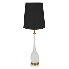 White Murano Glass & Carrera Marble Base Table Lamp