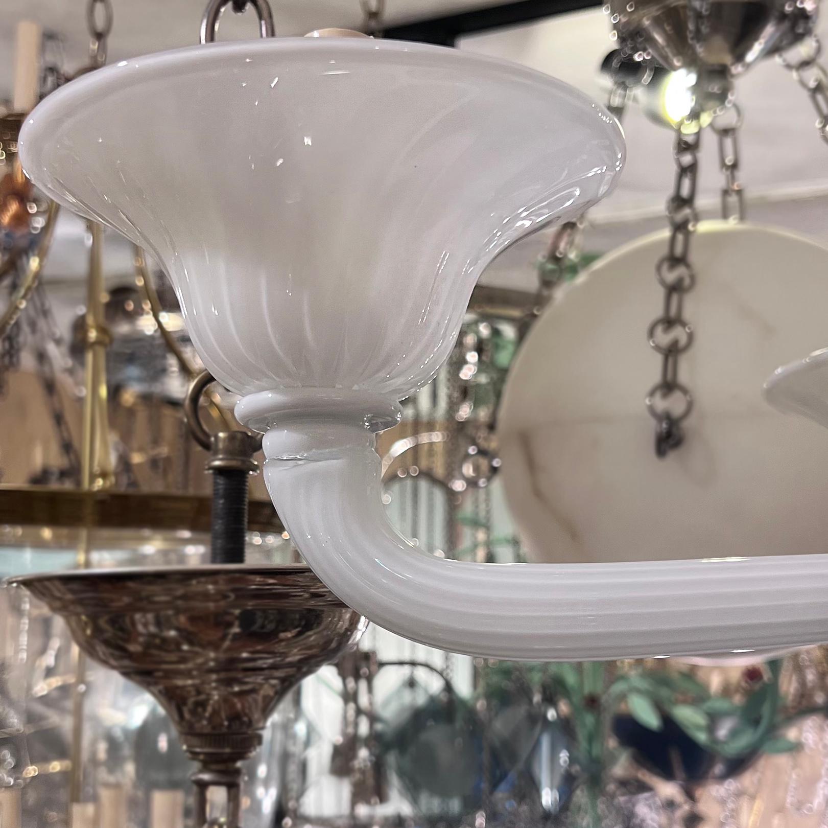 Italian White Murano Glass Chandelier For Sale