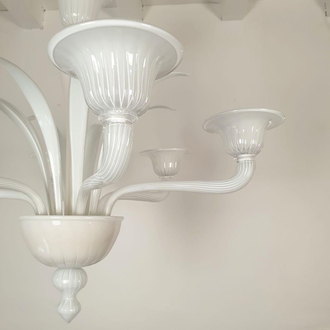 Gold Plate White Murano glass chandelier, Italy For Sale