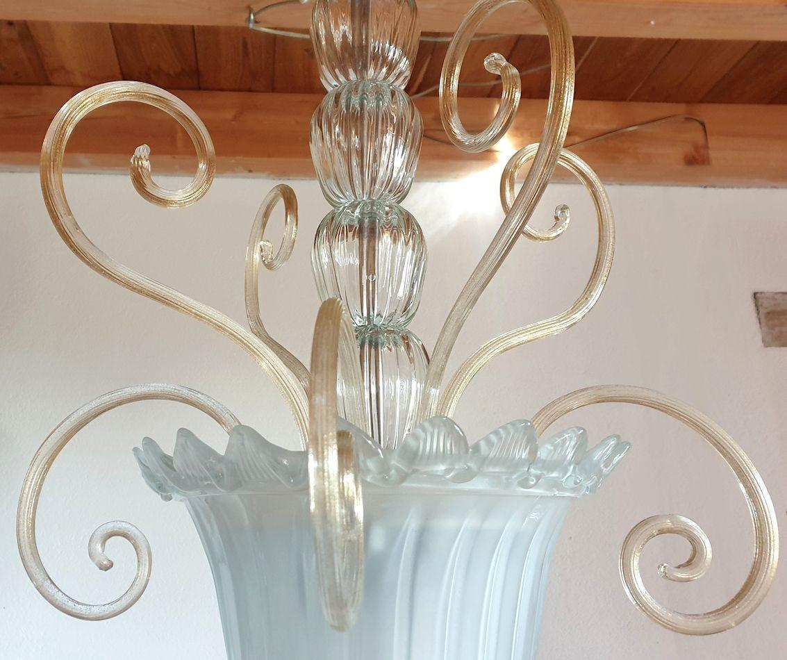 Lámpara-linterna de cristal de Murano blanco Italia mediados del siglo XX en venta