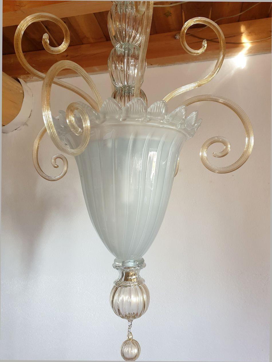 White Murano Glass Chandelier-Lantern Italy For Sale 1