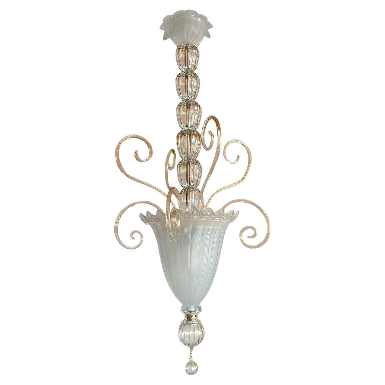 White Murano Glass Chandelier-Lantern Italy For Sale