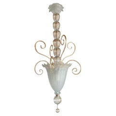 Vintage White Murano Glass Chandelier-Lantern Italy