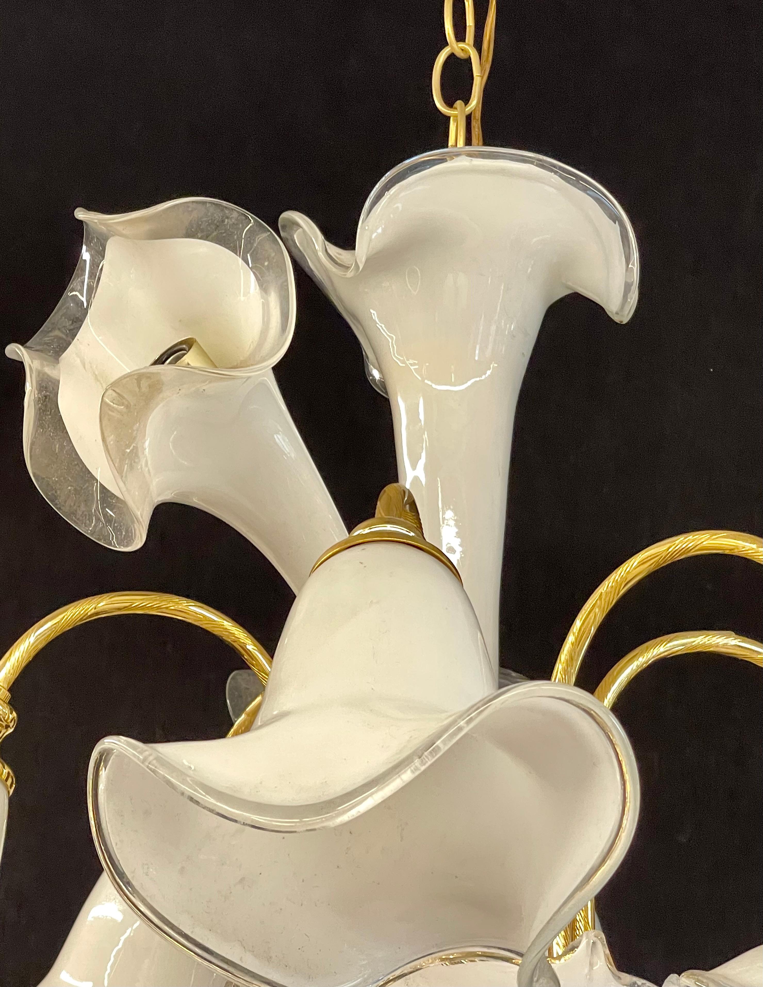 White Murano Glass Chandelier Tulip Form 1